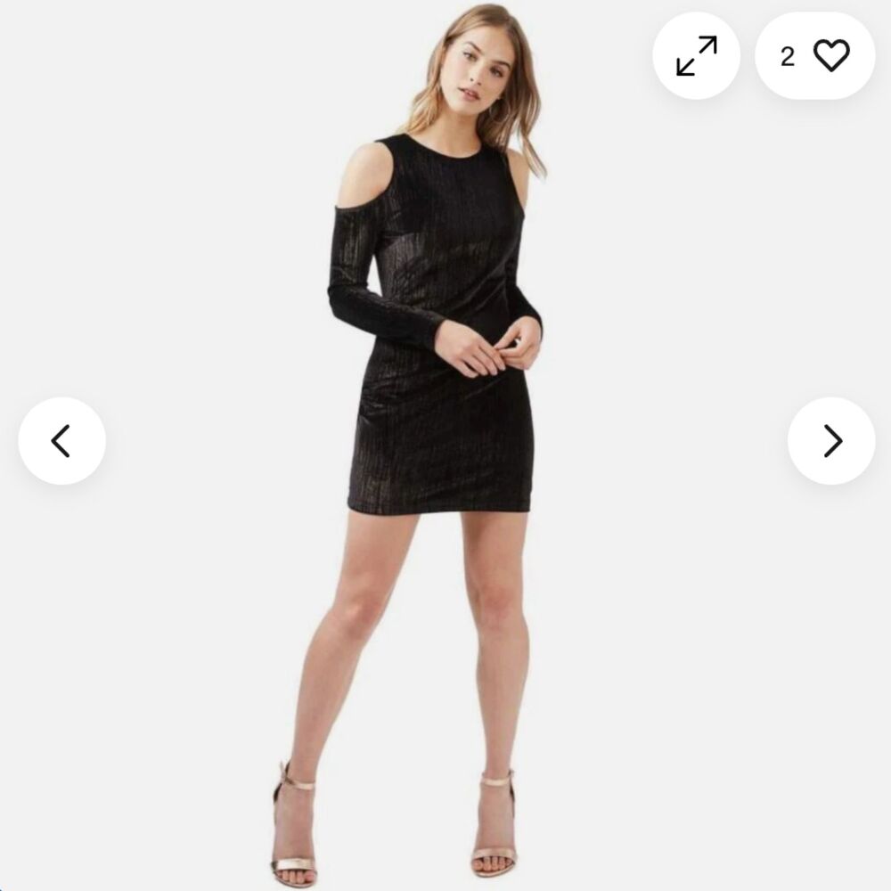 NWT Topshop Cold Shoulder Velvet Metallic Romantic Black Mini Dress Size 6